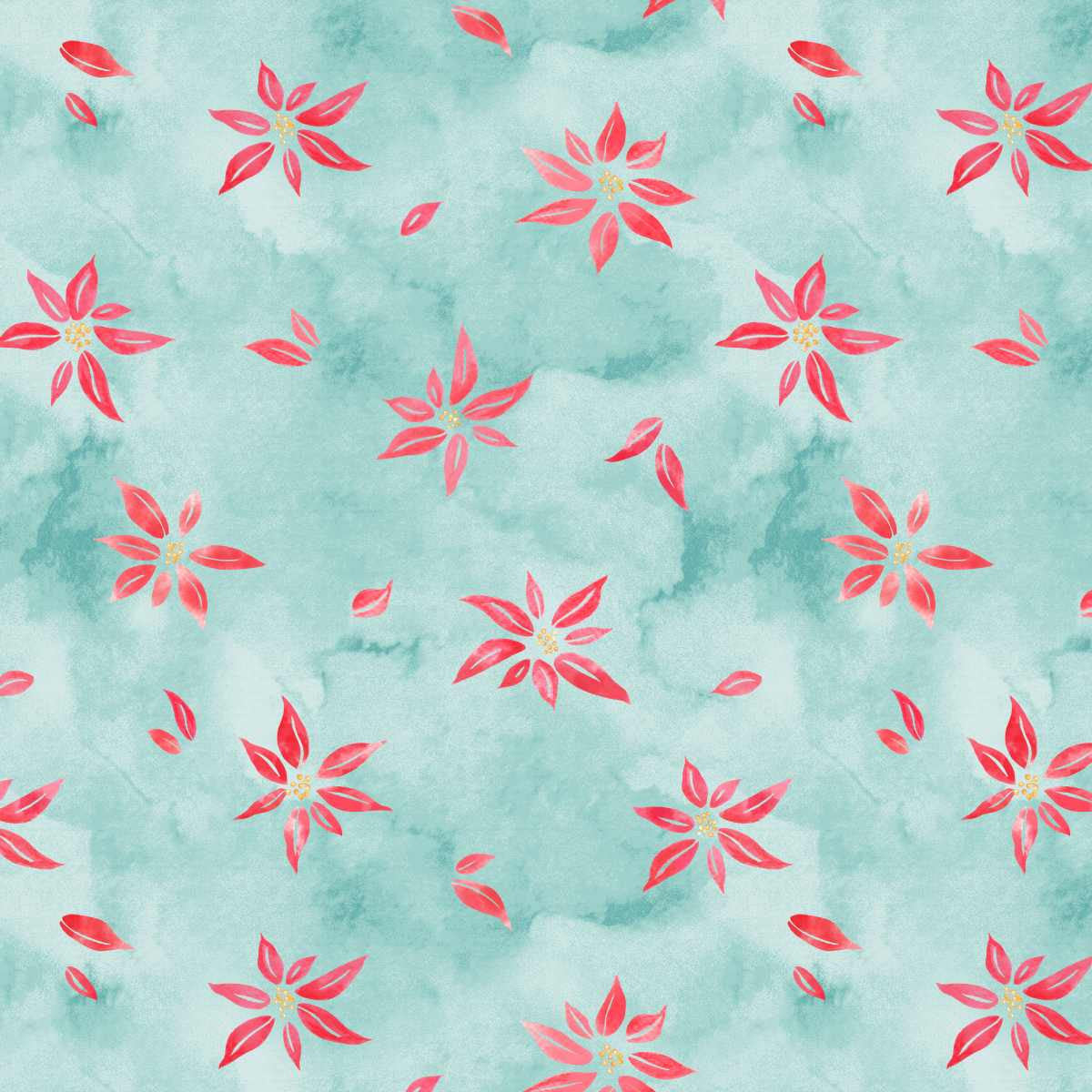 Christmas in Color - Whimsical Pointsettia - Turquoise