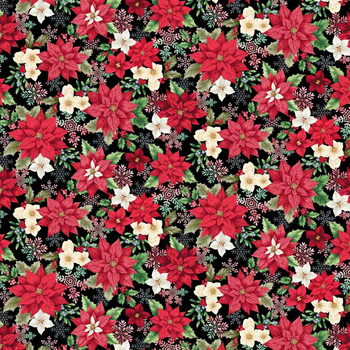 Sweet Christmas Memories - Small Poinsettia & Mistletoe - Black
