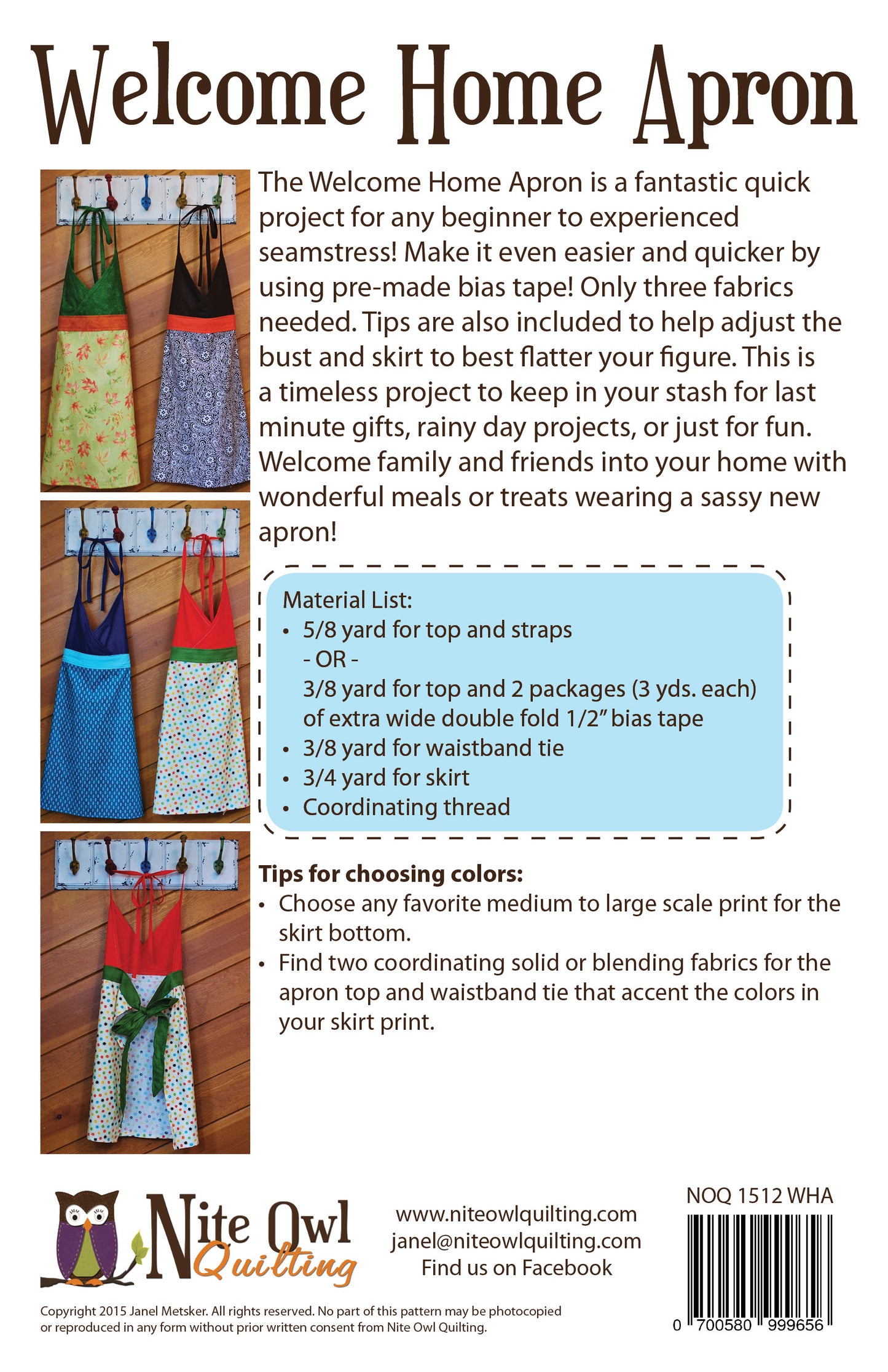 Welcome Home Apron pattern - NOQ