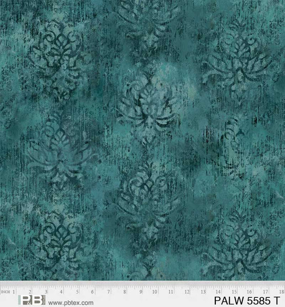 Palazzo Teal - Distressed Damask 108" by P&B Textiles
