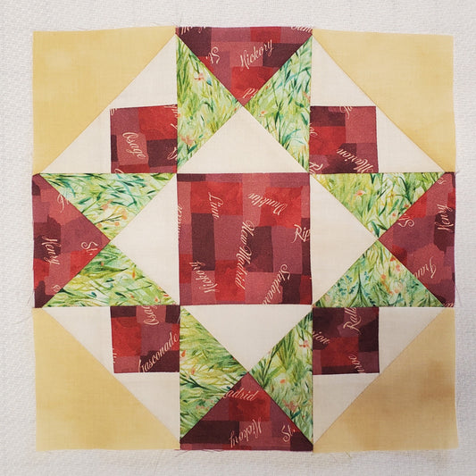 AMOSH - Block Kit - Block 131 Forever Quilting - Red Counties, Gold, Cream & Green Grass