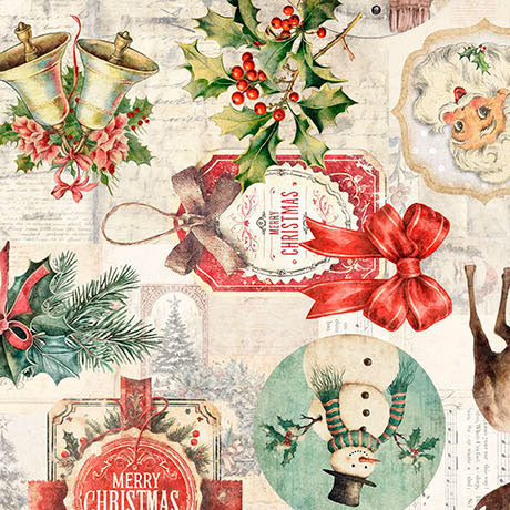 Holly Jolly - Christmas Collage - Cream - Wide