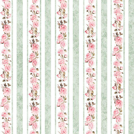 Sew Shabby Chic - Rose Border Stripe - Lt Sage