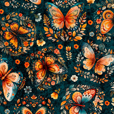 Harvest Hollow - Butterflies - Dark Teal
