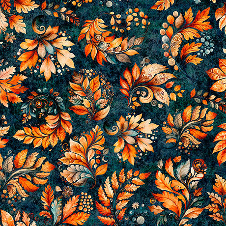 Harvest Hollow - Fall Leaves - Dark Teal