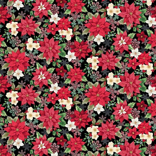 Sweet Christmas Memories - Small Poinsettia & Mistletoe - Black