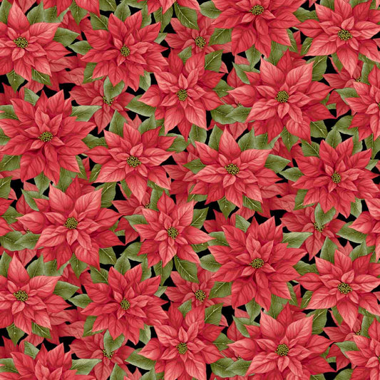 Sweet Christmas Memories - Poinsettia - Black & Red Multi