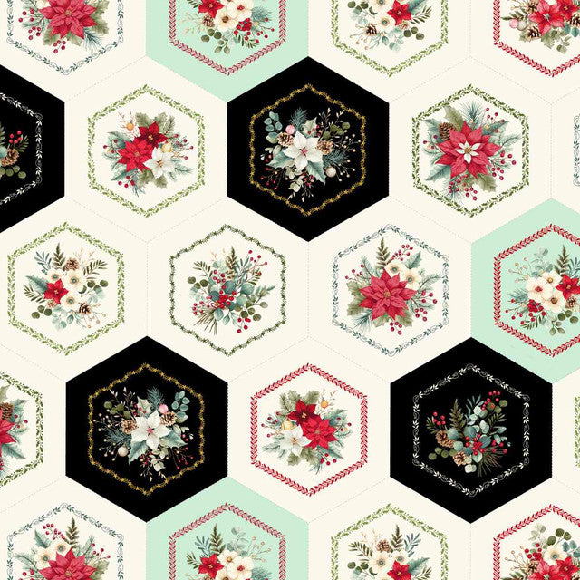 Sweet Christmas Memories - Hexie Flower Cheater - Cream