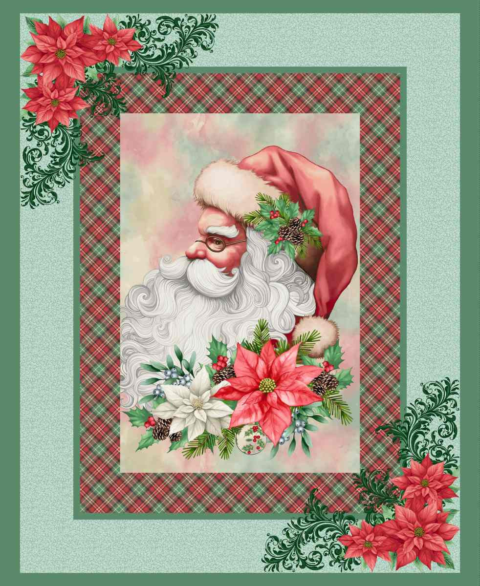 Sweet Christmas Memories - Santa Panel - Ice Blue