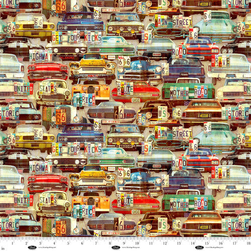 Historic Highway - Multi - Retro Cars and License Plates
