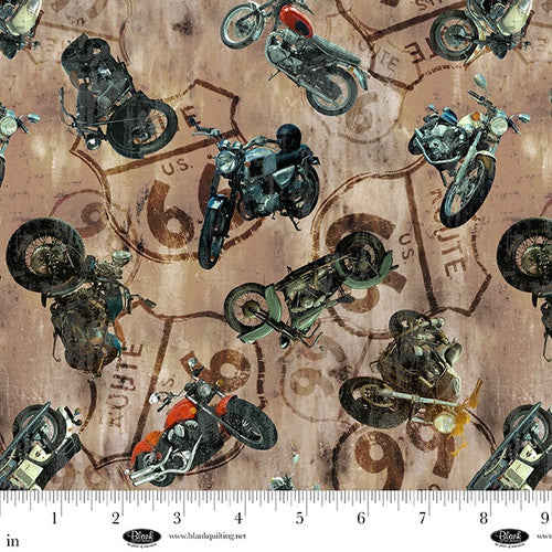 Historic Highway - Tan - Motorcycles and Route 66 Signage