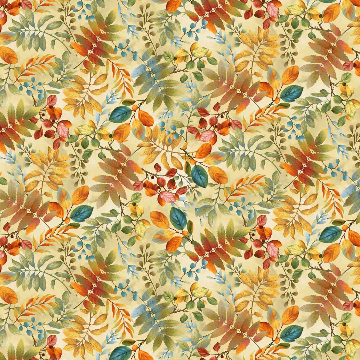 Basket of Autumn Blessings - Cream - All Over Leaves
