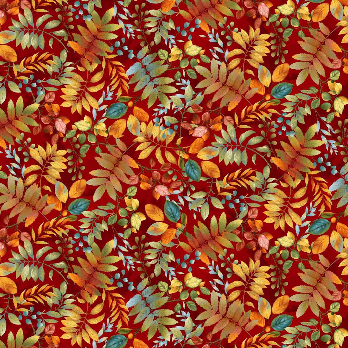 Basket of Autumn Blessings - Brick Red - All Over Leaves
