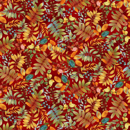 Basket of Autumn Blessings - Brick Red - All Over Leaves