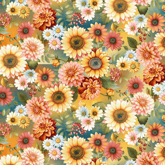 Basket of Autumn Blessings - Blue Multi - All Over Floral