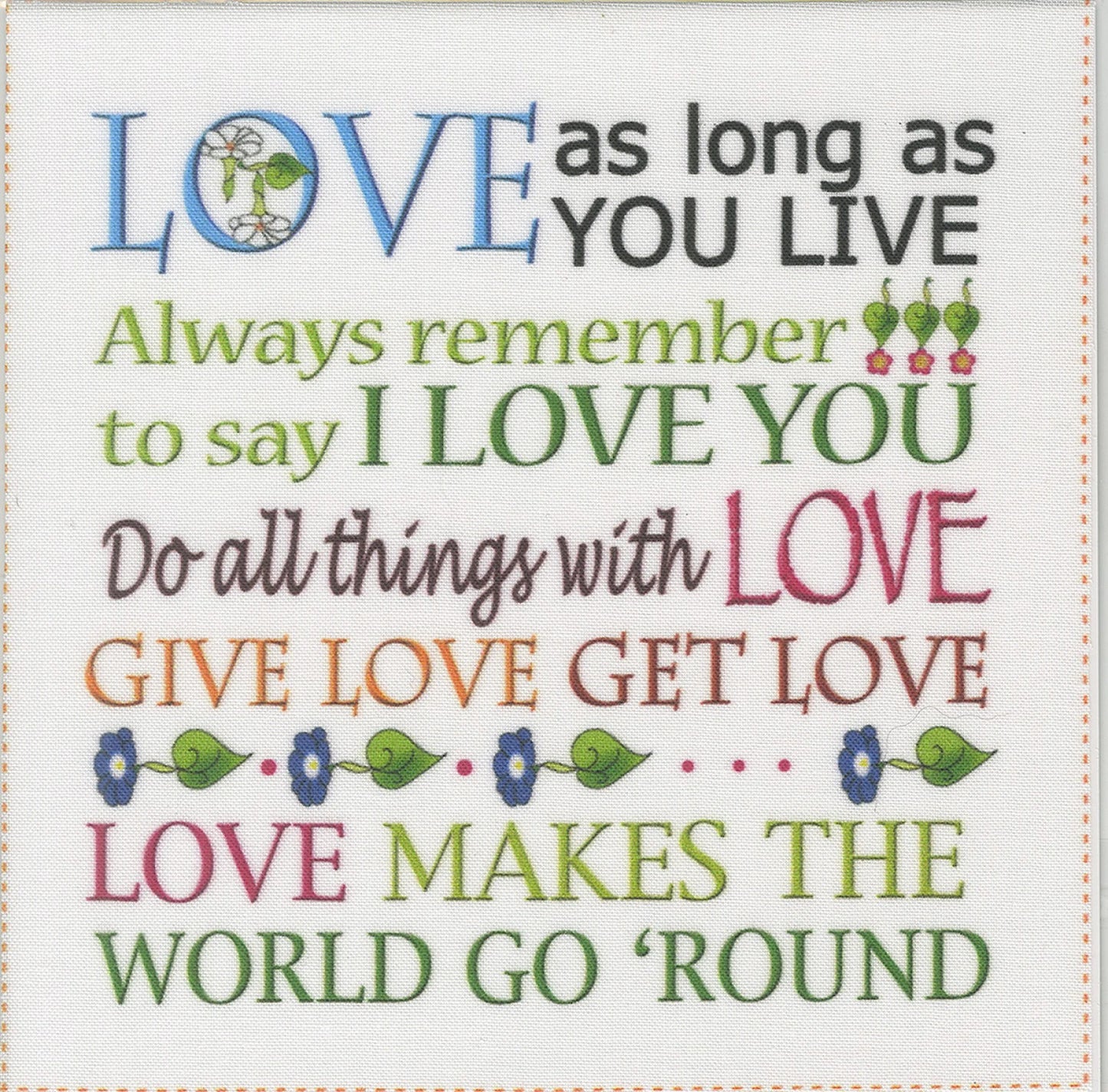Fabric Art Panel - 6in - Love
